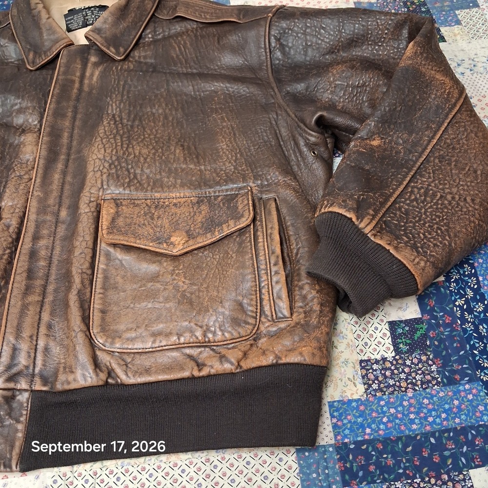 Avirex Type A-2 Leather Bomber Jacket Mens XXL Brown Flight Stars and Stripes - Picture 9 of 16